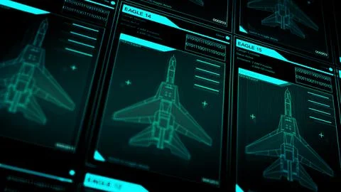 Camera pans across Generic US Air Force Fighter Jet Call Sign Software - Dig Fotos de archivo
