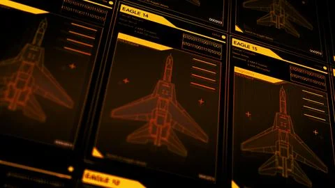 Camera pans across Generic US Air Force Fighter Jet Call Sign Software - Ret Fotos de archivo