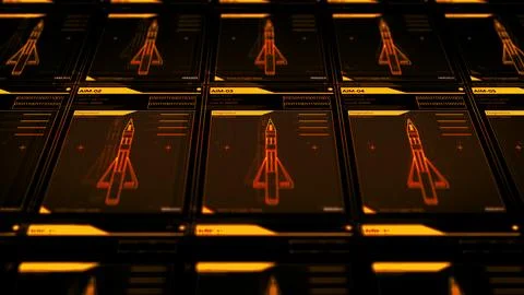 Camera pans across Generic US Air Force Fighter Jet Missile Program - Retro  Fotos de archivo