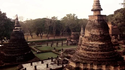 Camera Pans Across Sukhothai Ruins / Thailand Video stock 74420243