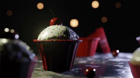 Camera pans across table flour and sprinkles and cupcakes. Room for text at end. 스톡 동영상 101445725