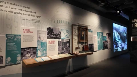 Camera pans across Truman museum exhibit Stock Footage 333920752