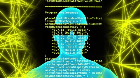 The camera pans around the head of the person immersed in digital space. Video stock 243905832
