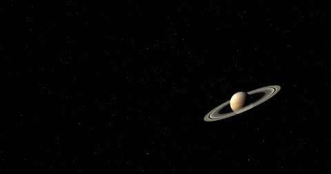 Camera pans back toward the sun as it passes Saturn. Video stock 83946618