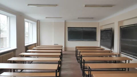 The Camera Pans Bottom-up In Empty University Auditorium Stock Footage 122098449