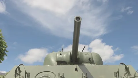 Camera Pans up the Front Side of a Sherman Tank Stock Footage 325265328