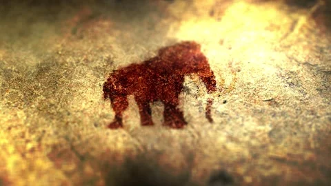 Camera pans over Ancient Cave Painting of a Mammoth or Mastodon Vidéo 258808050