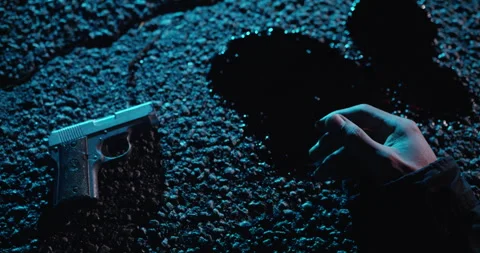 Camera Pans Over Dead Hand Next To Pool of Blood on Concrete Video stock 271206913