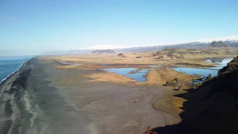 Camera pans over The Endless Black Beach in Iceland in slow motion Video stock 308815332