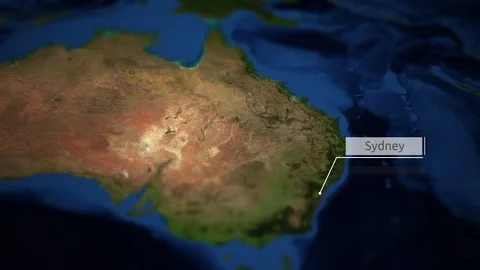Camera pans over map of Australia with indicator - Sydney Stock Footage 88340520