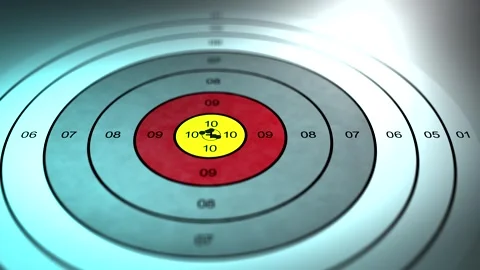 Camera Pans over Military Target - Ominous Blue Tint - Bull's Eye Hit Repeti Stock Footage 308931359