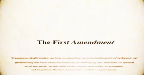 Camera pans over old First Amendment paper Stock Footage 72132542