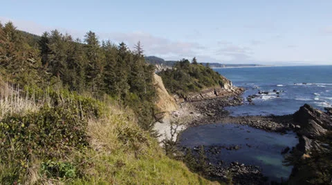 Camera pans over Oregon Coast Stock Footage 23608703