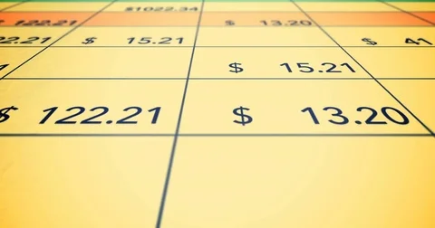 Camera pans over retro banking financial spreadsheet data Stock Footage 75431431