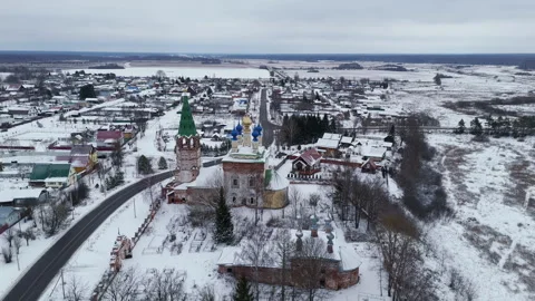 Camera Pans Over a Snow-Covered Village Stock Footage 297252051