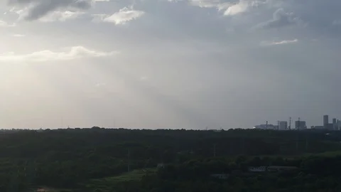 Camera pans to reveal city Stock Footage 92374089