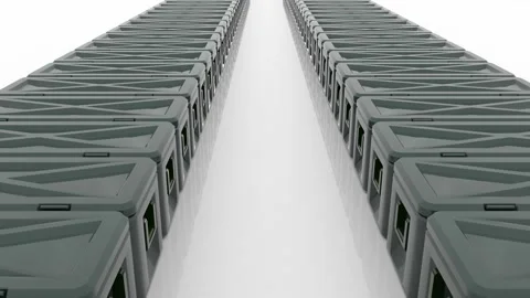 The camera pans slowly across the gleaming white floor between two rows of war Stock Footage 160315707