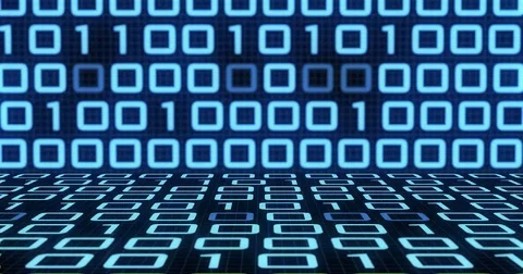 Camera pans through computer digital binary code landscape Stock Footage 74755325