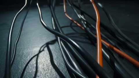 Camera passes between cables, macro shooting of cables, Laowa 24 mm 動画素材 128595995