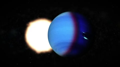 Camera Passes by Neptune with Sun Solar Eclipse Behind Planet 2 Stock Footage 258573481