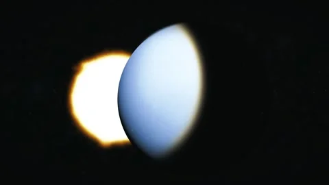 Camera Passes by Uranus with Sun Solar Eclipse Behind Planet 2 Stock Footage 258573465