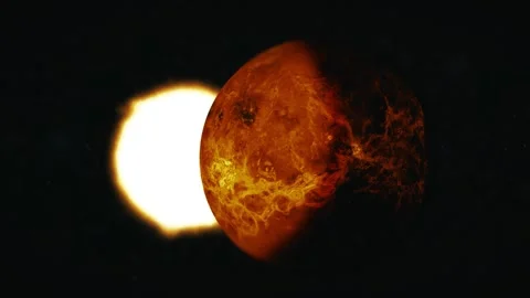 Camera Passes by Venus with Sun Solar Eclipse Behind Planet Stock Footage 258573479