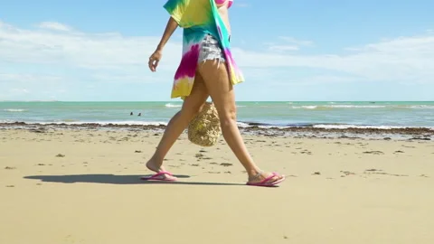 Camera passes by Walking on the Beach. Flechieras Beach - Ceará - Brazil Video stock 152051611