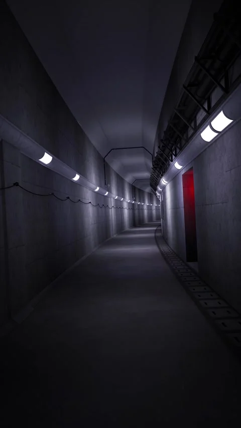 Camera Passing by Futuristic Underground Corridor with Industrial Lighting. Stock Footage 308882033