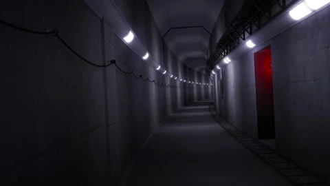 Camera Passing by Futuristic Underground Corridor with Industrial Lighting Stock Footage 308882034