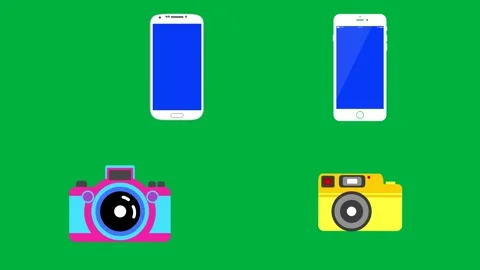 Camera phone notebook pen on green screen Chroma key cartoon 4k Elements Stock Footage 309641124