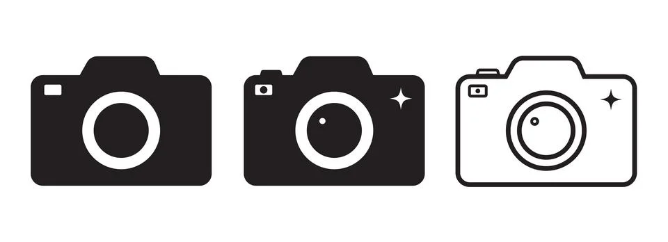 Camera photo icon set vector illustration. Outline and glyph camera photography Stock Illustration