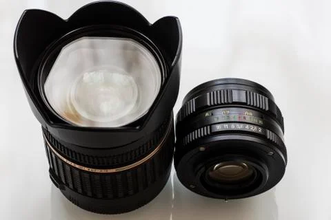 Camera photo lens over white background Stock Photos