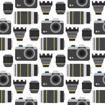 Camera photo vector studio flat optic lenses types objective retro photography Stock Illustration