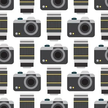 Camera photo vector studio flat optic lenses types objective retro photography Stock Illustration