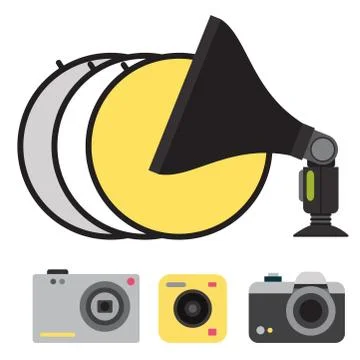 Camera photo vector studio icons optic lenses types objective retro photography Stock Illustration