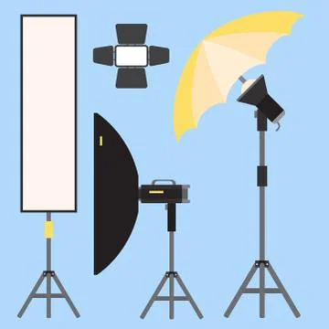 Camera photo vector studio icons optic lenses types objective retro photography Stock Illustration