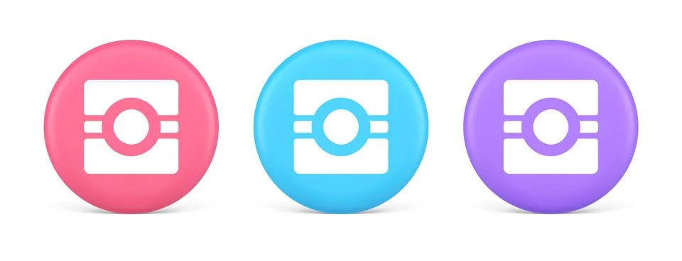 Camera photo video application button multimedia photograph service 3d realis Illustrazione stock