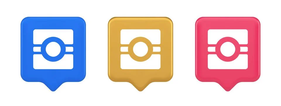 Camera photo video application button multimedia photograph service 3d realis Stock Illustration