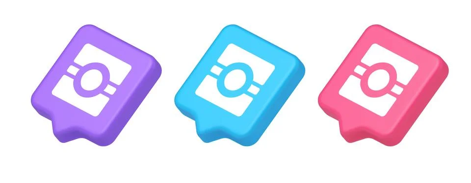 Camera photo video application button multimedia photograph service 3d realis Stock Illustration