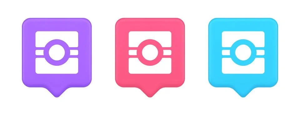 Camera photo video application button multimedia photograph service 3d realis Stock Illustration