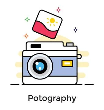 Camera, photographic equipment icon in flat design. Stock Illustration