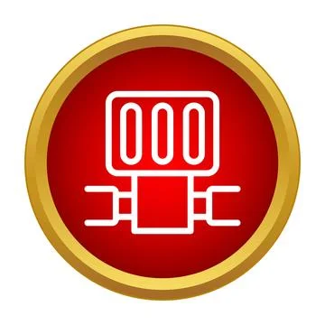 Camera photography equipment flash icon in red circle Stock Illustration