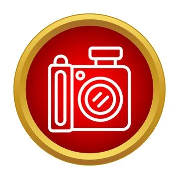 Camera photography icon inside red and gold circle button Stock Illustration