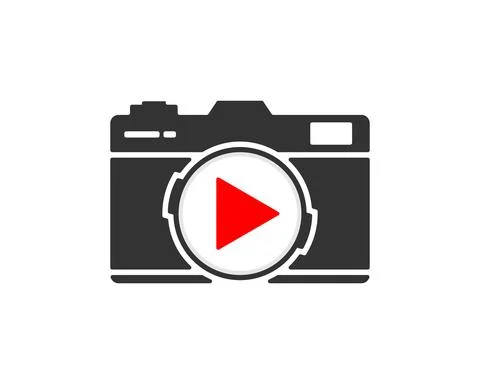Camera photography with play button in the middle Stock Illustration