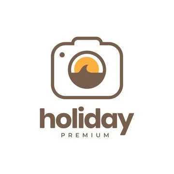 Camera photography wave ocean beach sunset holidays simple line style clean.. 스톡 일러스트
