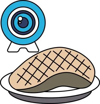 A camera is placed above a piece of meat Ilustração Stock
