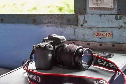 Camera placed near train window Stock Photos