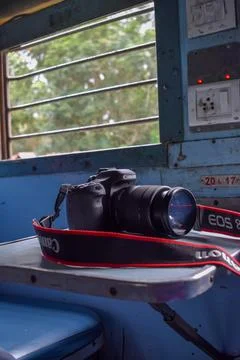 Camera placed near train window Stock Photos