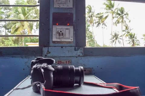 Camera placed near train window Stock Photos