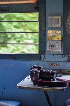 Camera placed near train window Stock Photos